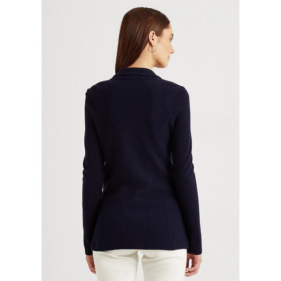 New LAUREN RALPH LAUREN Navy Sweater-Knit Cotton-Blend Blazer Petite Small - Picture 6 of 13